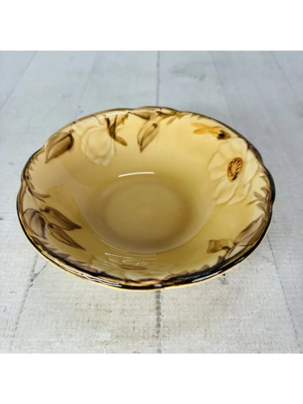 Franciscan CAFE ROYAL Embossed Flower Brown Leave Earthenware Cereal Bowls Set 5